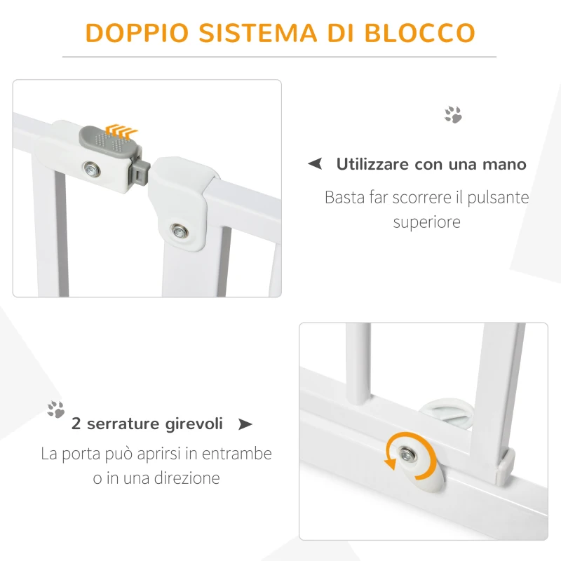 PawHut Cancelletto di Sicurezza per Cani in Acciaio e ABS, Estensibile 75-145cm per Scale e Porte, Bianco