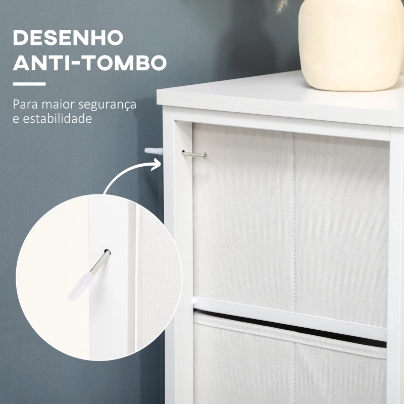 HOMCOM Cómoda Estilo Bohemio com 5 Gavetas de Tecido Dobráveis Superfície de Vime PE e Estrutura de Aço 62x30x126,5 cm Branco