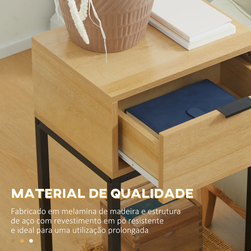HOMCOM Mesa Consola com Gaveta Consola Moderna Mesa de Entrada com Pés de Aço 40x30x76 cm Madeira e Preto