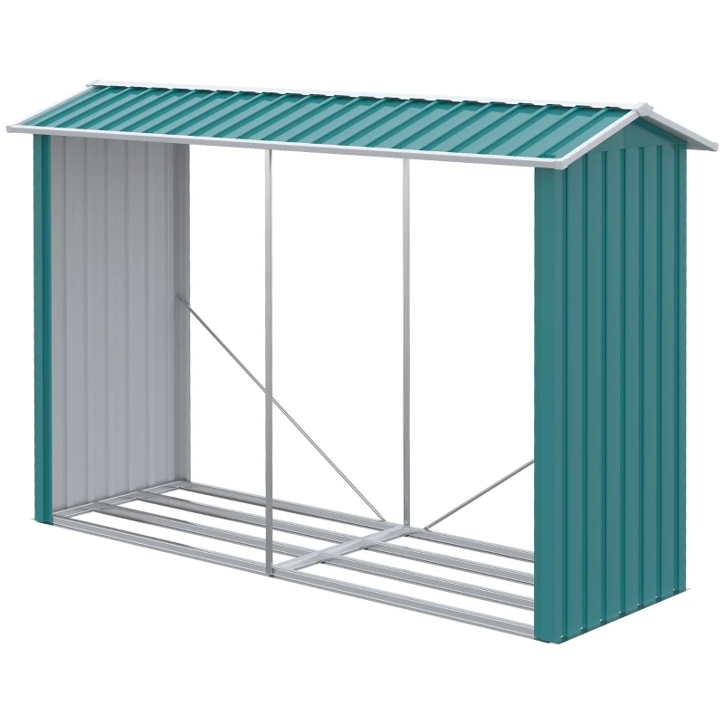 Outsunny Abrigo para Lenhas de Aço Galvanizado com Teto Inclinado para Jardim Varanda Pátio 240x86x160 cm Verde