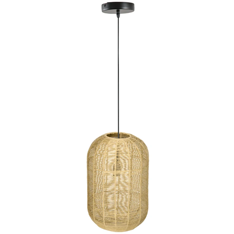 HOMCOM Candeeiro Suspenso de Corda de Papel Candeeiro de Teto com Corda Ajustável Ø30x47cm Natural e Preto