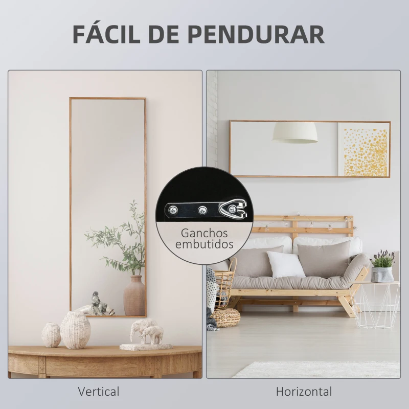 HOMCOM Espelho de Parede Espelho de Corpo Inteiro Estilo Moderno Decoração para Sala de Estar Dormitório Entrada 45x125 cm Madeira
