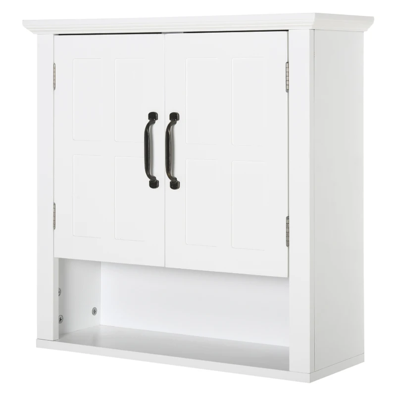 HOMCOM Armário de Parede para Casa de Banho com 2 Portas e Prateleira Ajustável e Armazenamento Aberto 60x19,8x58 cm Branco