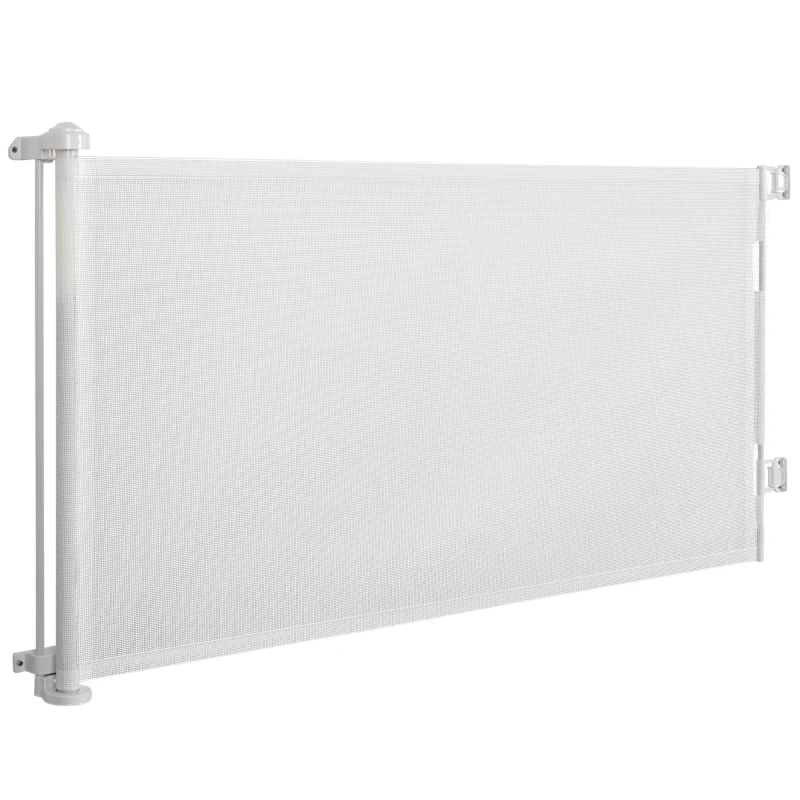 PawHut Barreira de Segurança para Cães Extensível 0-150cm Porta de Proteção Retrátil para Animais de Estimação 165x10,7x85cm Branco
