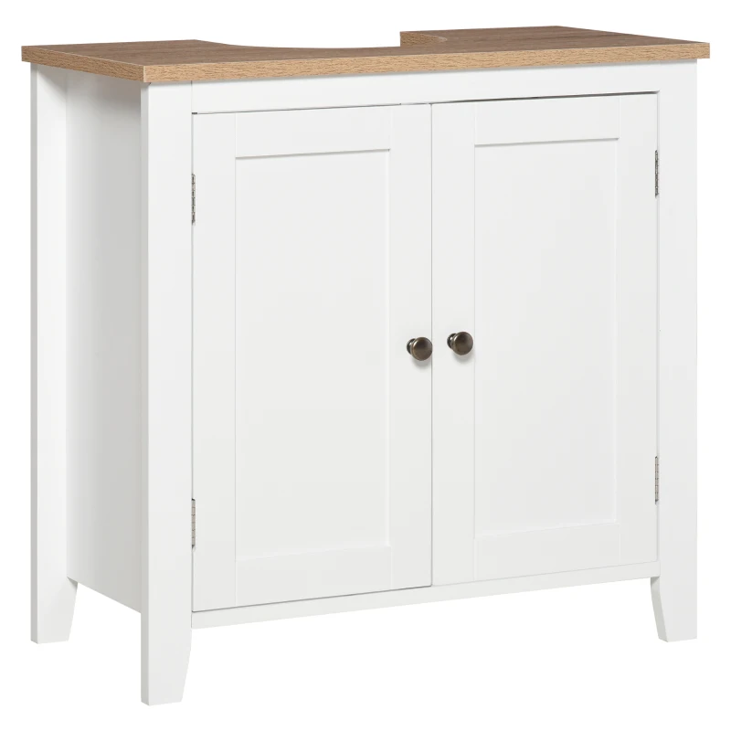 kleankin Móvel para Lavatório Pousar com 2 Portas e Prateleira Ajustável Estilo Moderno 60x30x60cm Branco e Madeira