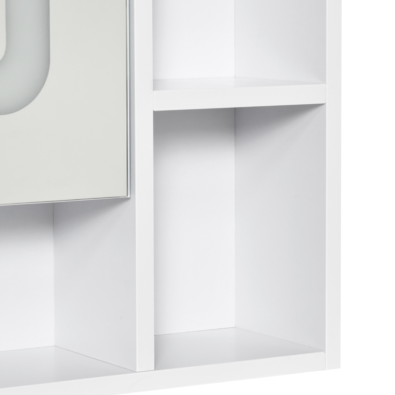 kleankin Armário com Espelho de Casa de Banho com Luz LED Porta 4 Prateleiras Abertas e Interruptor Tátil 60x15x65cm Branco