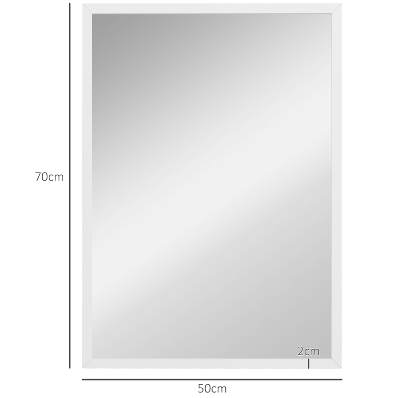 HOMCOM Espelho de Parede Decorativo 50x70 cm Espelho Retangular Espelho de Sala com 4 Ganchos Metálicos Estilo Moderno Branco