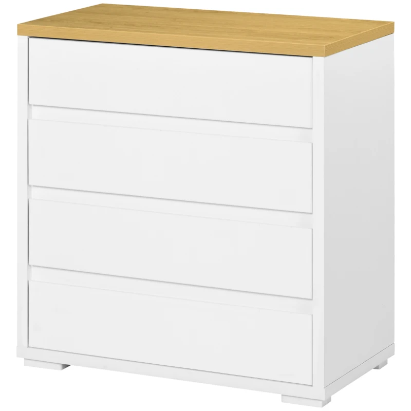 HOMCOM Cómoda Moderna com 4 Gavetas de Madeira para Dormitório Carga Máxima 40 kg 70x37x75 cm Branco e Madeira
