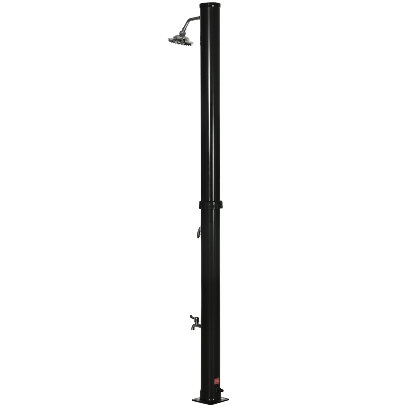 Outsunny Duche Solar de Jardim 20L Duche de Exterior com Cabeçal Redondo Torneira de Água Quente Máximo 60℃ 15,5x15,5x222 cm Preto