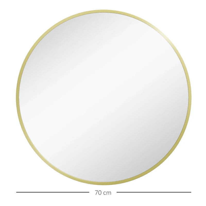 HOMCOM Espelho Casa de Banho Redondo Ø70 cm Espelho de Parede com Estrutura de Alumínio e Gancho para Sala Entrada Corredor Dourado