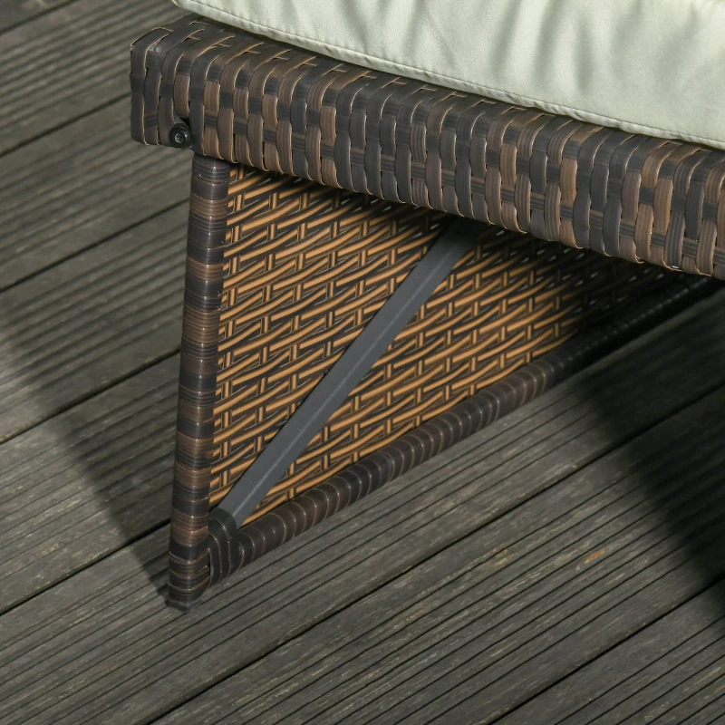 Outsunny Sofá de Vime de 2 Lugares com Mesas Laterais e Apoio para os Pés com Armazenamento Sofá de Jardim com Encosto Inclinável e Almofadas com Capas Removíveis 130x72x96cm Marrom e Bege