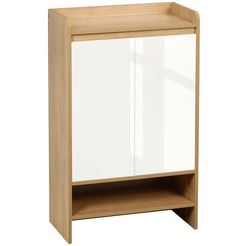 HOMCOM Sapateira Moderna com 2 Portas 5 Prateleiras de Armazenamento para 15 Pares de Sapatos 60x32x100cm Madeira e Branco