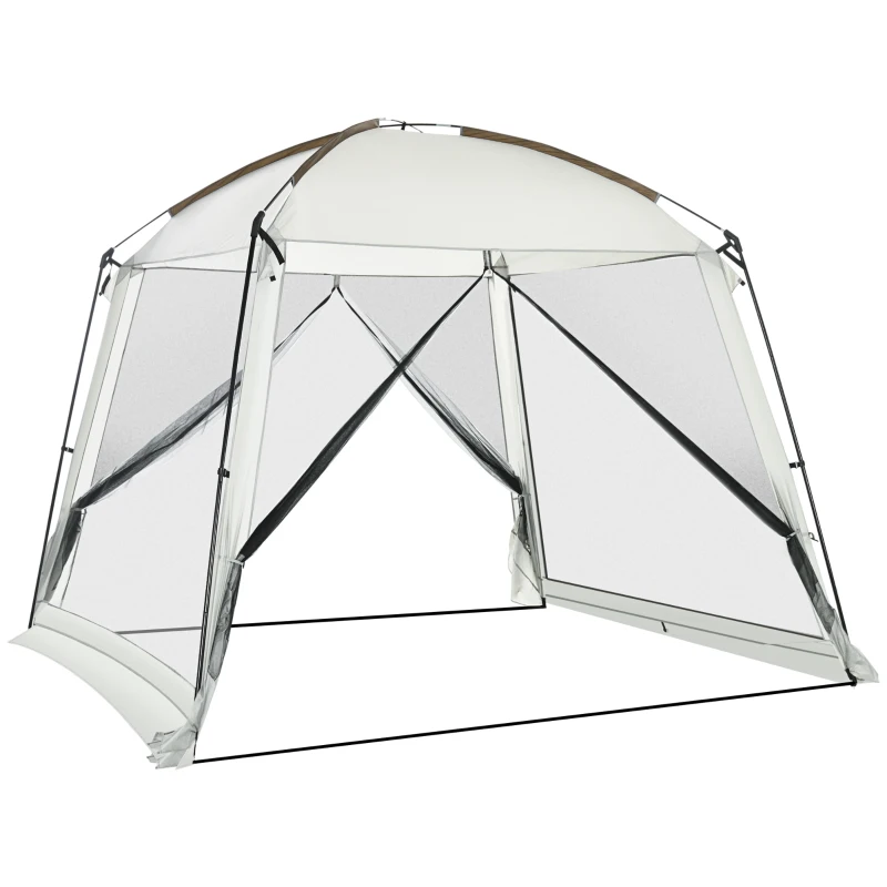 Outsunny Tenda de Jardim para 6-8 Pessoas com 4 Mosquiteiras e 2 Portas Proteção UV50+ Inclui Bolsa de Transporte 3x3 m Branco