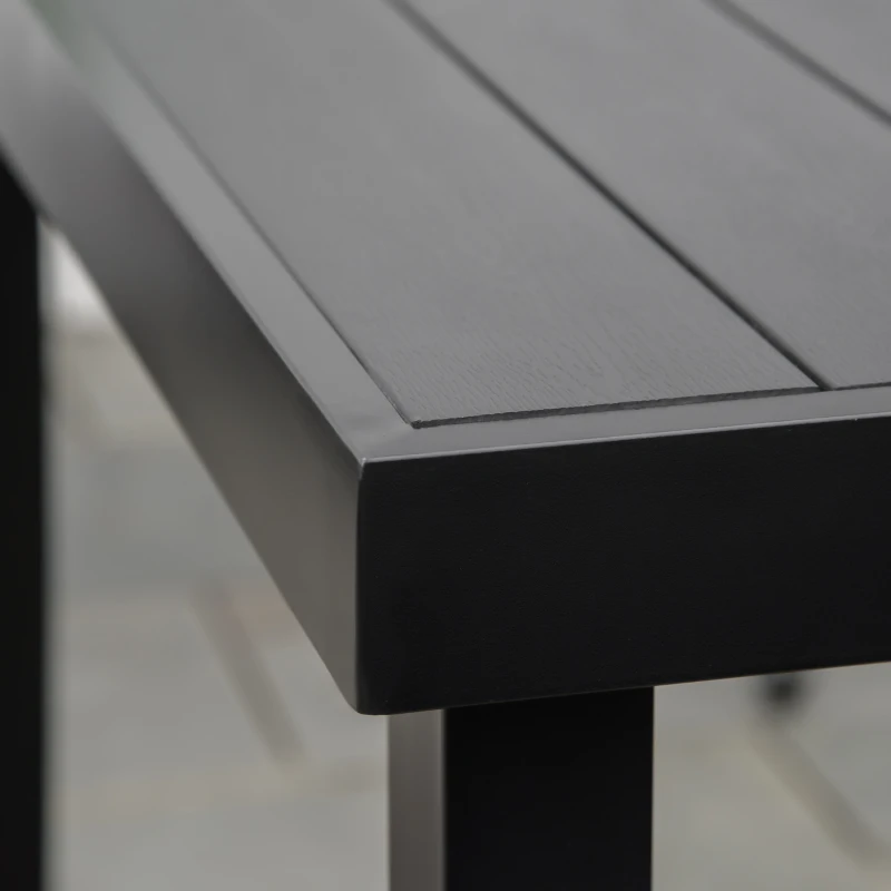 Outsunny Mesa de Jardim Retangular Mesa de Exterior para 6 Pessoas com Bancada de Ripas e Estrutura de Alumínio para Terraço Balcão 140x90x74cm Preto