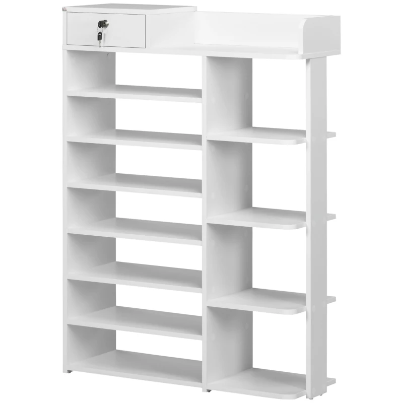 HOMCOM Sapateira de Madeira Móvel para Sapatos com 11 Prateleiras Abertas para 18 Pares de Sapatos 80x27x112 cm Branco