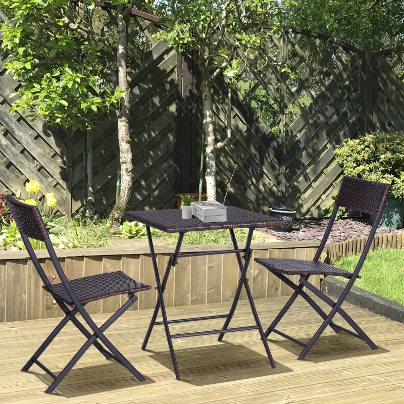 Outsunny 2-Seater Rattan Bistro Set: 1 x table, 2 x chairs - Brown
