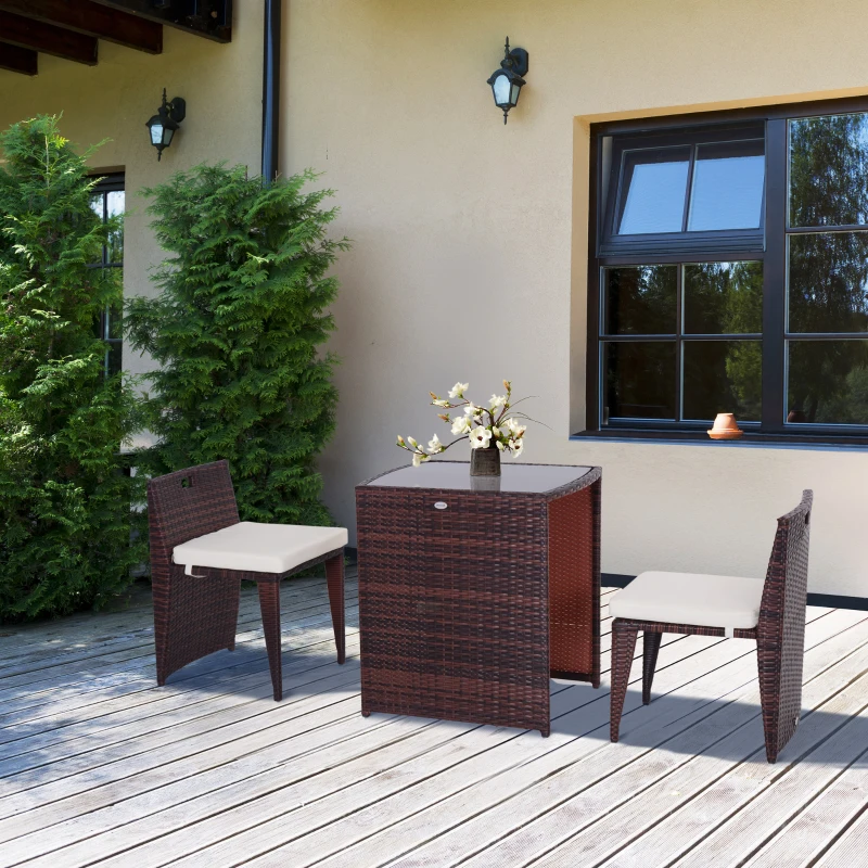 Outsunny Conjunto de mobiliário de exterior 1 Mesa e 2 Cadeiras cor Castanho