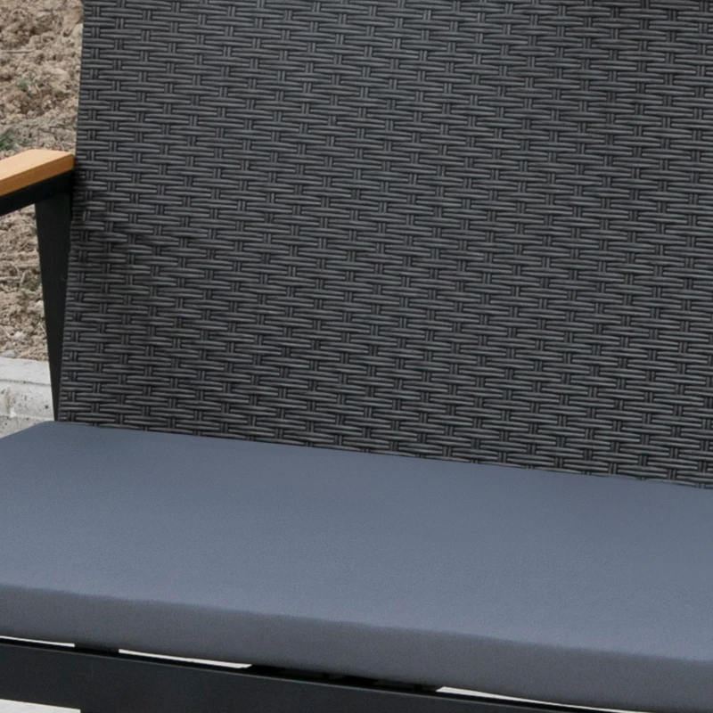 Outsunny Conjunto de Móveis de Vime e 4 Peças com Almofadas Acolchoadas 2 Poltronas 1 Sofá Duplo e Mesa de Centro Preto