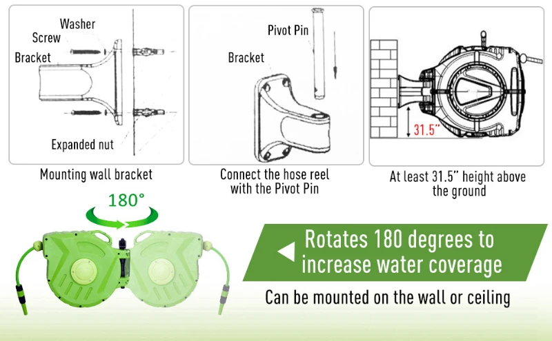 Outsunny Bęben do zwijania węża ogrodowego z szybkozłączką, 47,5 cm x 15,5 cm x 35,5 cm