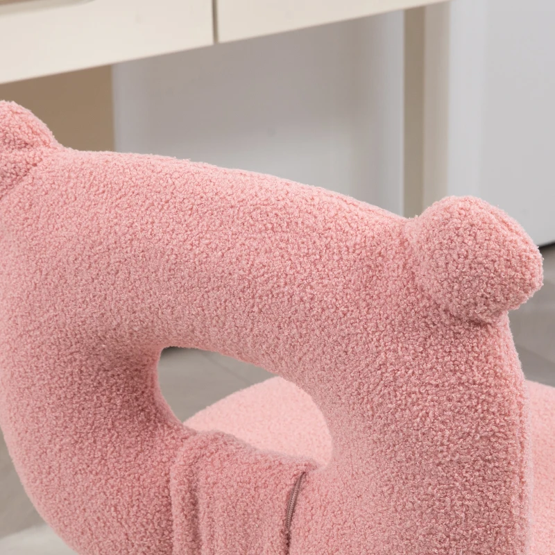 HOMCOM Cadeira de Secretária de Carneirinho Cadeira Infantil Giratória com Encosto em Forma de Urso 50x56x80-90 cm Rosa