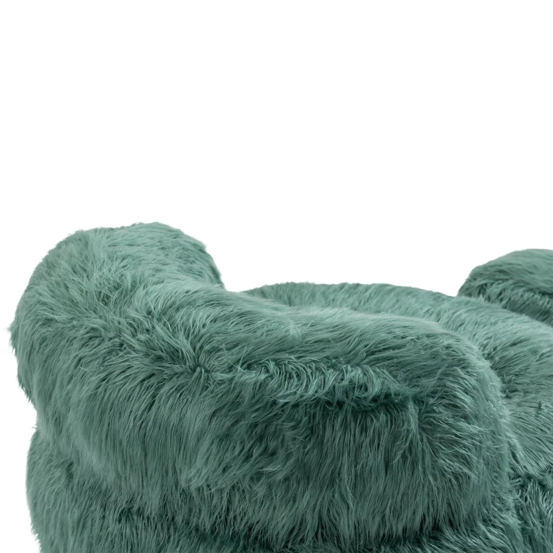 Fauteuil Fluffy confortable avec pouf, revêtement en fourrure synthétique, moderne pour salon, chambre à Coucher, Bleu