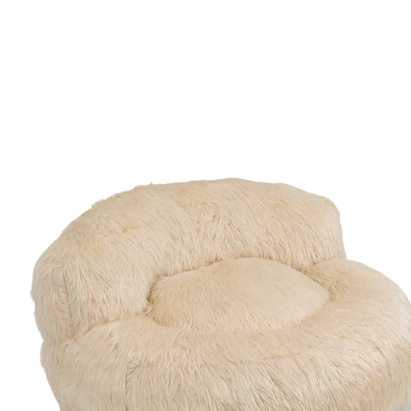 Fauteuil Fluffy confortable avec pouf, revêtement en fourrure synthétique, moderne pour salon, chambre à Coucher, Beige