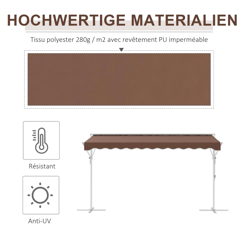 Outsunny Verstelbare vrijstaande zonnescherm, handmatig bedienbaar, metalen frame, weerbestendig, 4x3m, Crème