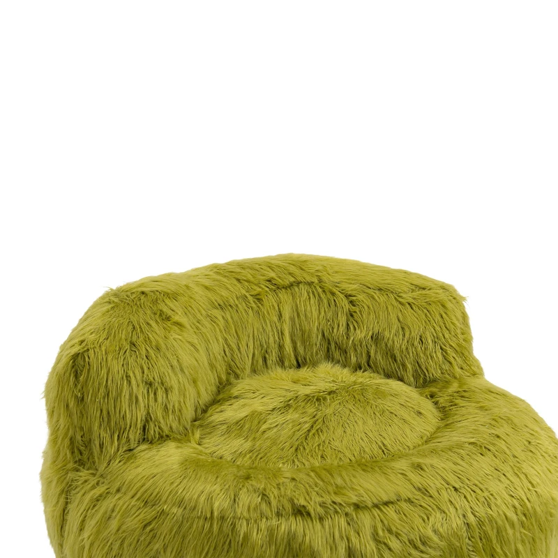 Fauteuil Fluffy confortable avec pouf, revêtement en fourrure synthétique, moderne pour salon, chambre à Coucher, Vert