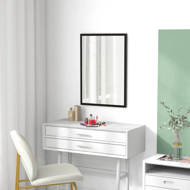 HOMCOM Espelho de Parede Decorativo 50x70 cm Espelho Retangular Espelho de Sala com 4 Ganchos Metálicos Estilo Moderno Preto
