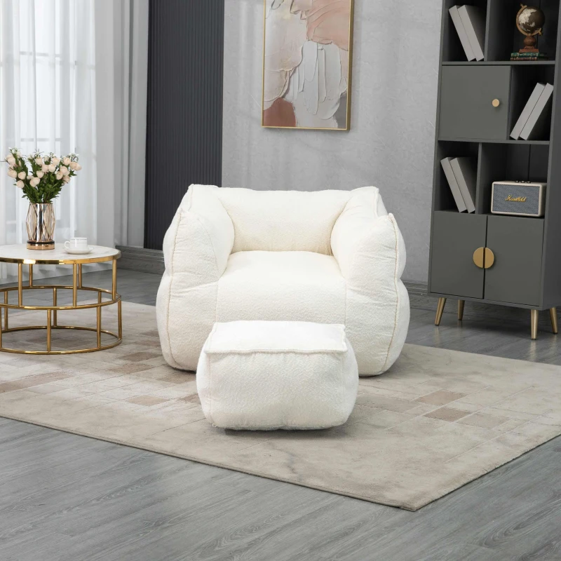 Confortevole Poltrona Sacco per Interni con Imbottitura in Memory Foam e Braccioli per Soggiorno e Camera da Letto, Beige