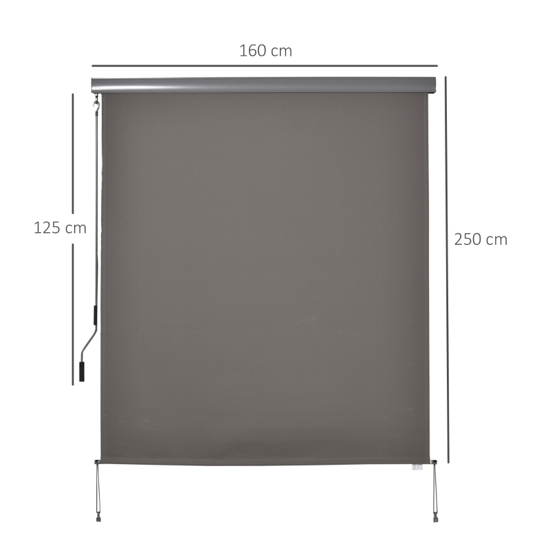 Outsunny Markiza pionowa, aluminiowa markiza balkonowa z korbką ręczną, szara, 160 x 250 cm