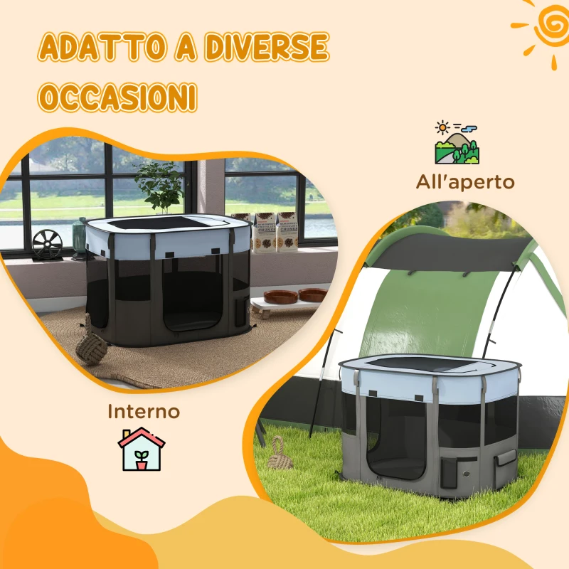 PawHut Box per Animali con 7 Finestre, 3 Porte e 2 Borse Portaoggetti, in Poliestere e Acciaio, 84x64x53 cm