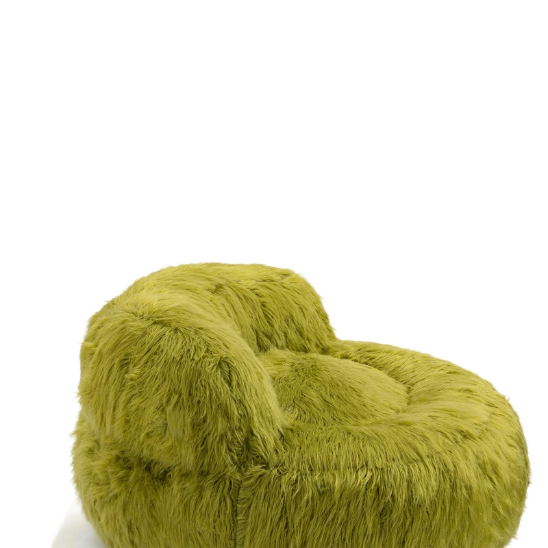 Fauteuil Fluffy confortable avec pouf, revêtement en fourrure synthétique, moderne pour salon, chambre à Coucher, Vert