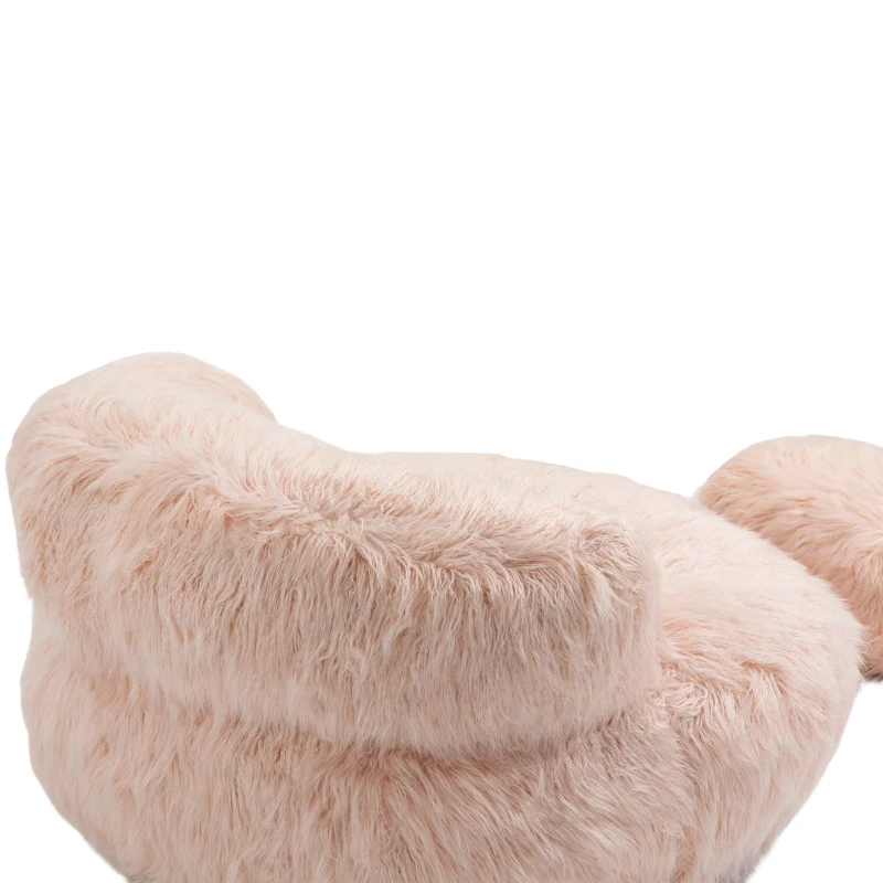Poltrona Sacco Fluffy Confortevole con Pouf, Sedia Moderna in Pelliccia Sintetica per Soggiorno, Camera da Letto e Studio, Rosa