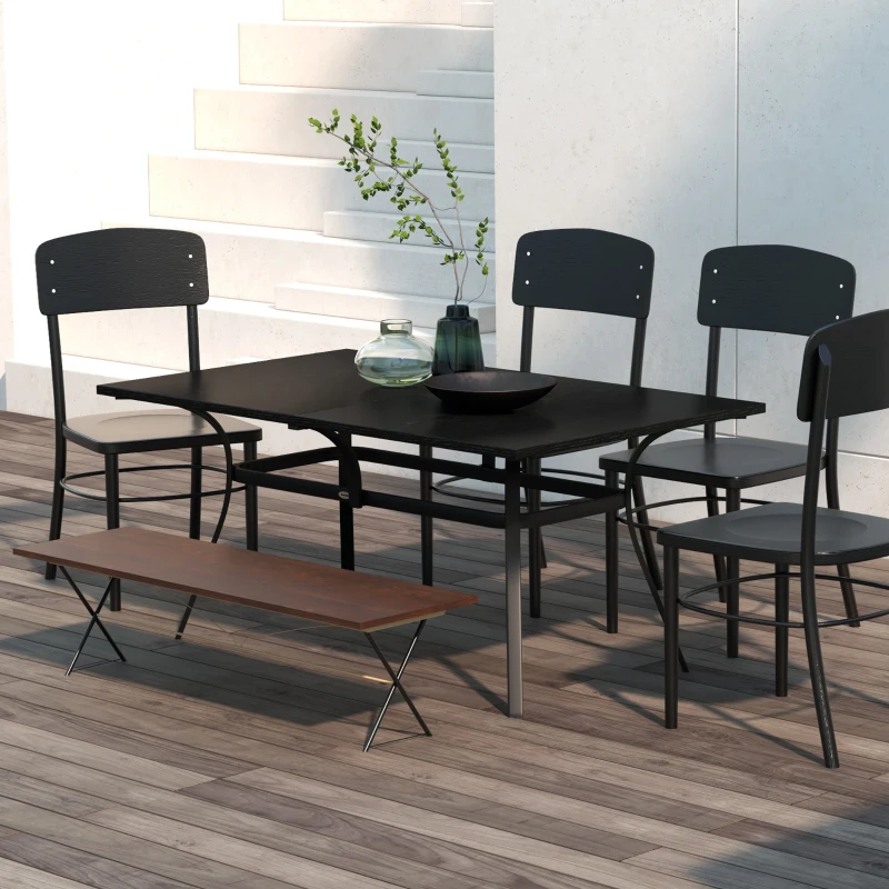 Outsunny Table de jardin table de terrasse rectangulaire pour 6 personnes avec pieds en acier pour jardin, pelouse, balcon, noir
