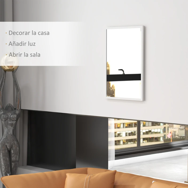HOMCOM Espelho de Parede Decorativo 50x70 cm Espelho Retangular Espelho de Sala com 4 Ganchos Metálicos Estilo Moderno Branco