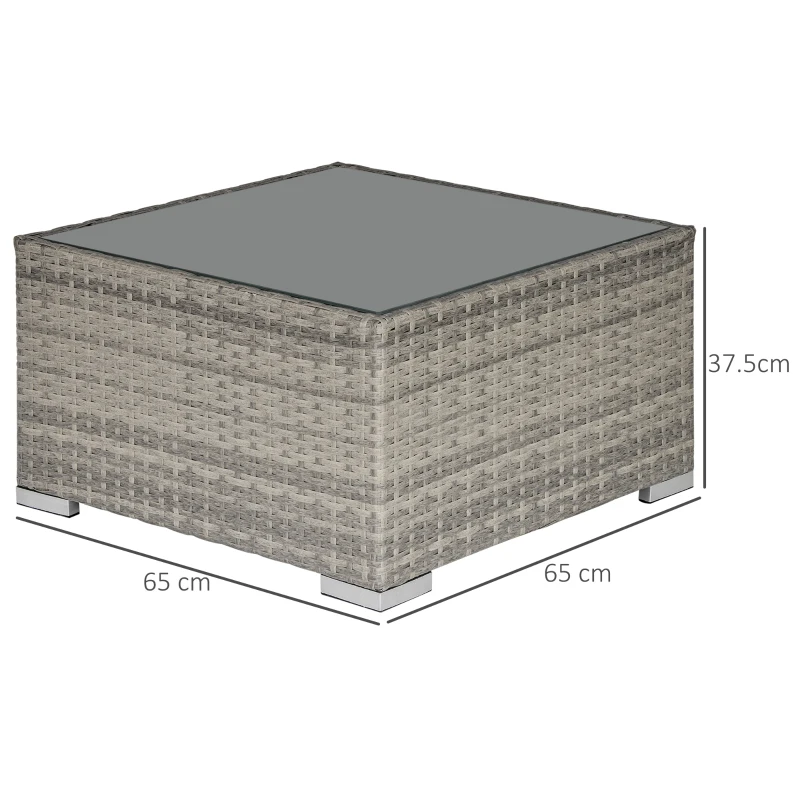 Outsunny Square PE Wicker Rattan Table, with Glass Top - Light Grey