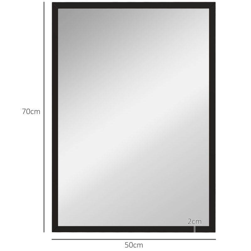 HOMCOM Espelho de Parede Decorativo 50x70 cm Espelho Retangular Espelho de Sala com 4 Ganchos Metálicos Estilo Moderno Preto