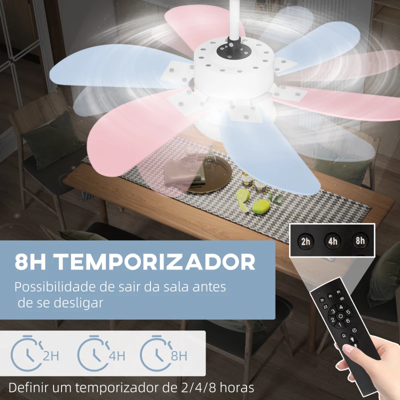 HOMCOM Ventoinha de Teto com Luz 34W Ø82,5 cm com 6 Lâminas Reversíveis Controlo Remoto 6 Velocidades e Temporizador Multicolor