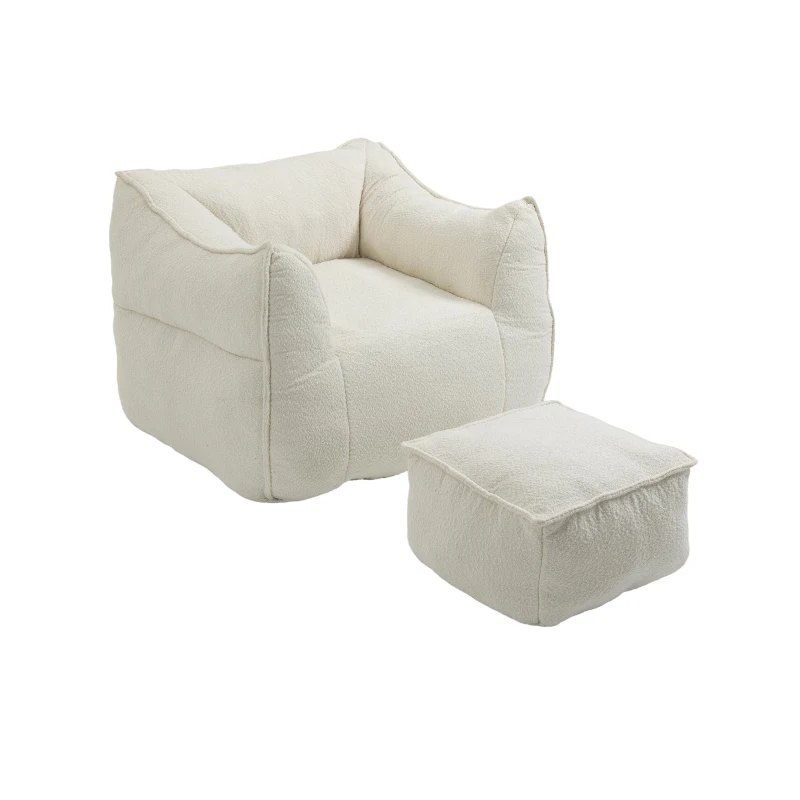 Confortevole Poltrona Sacco per Interni con Imbottitura in Memory Foam e Braccioli per Soggiorno e Camera da Letto, Beige