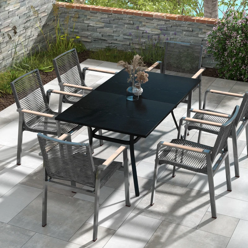 Outsunny Table de jardin table de terrasse rectangulaire pour 6 personnes avec pieds en acier pour jardin, pelouse, balcon, noir