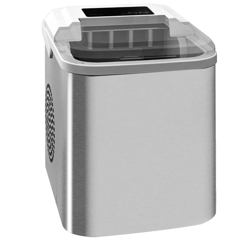 HOMCOM Máquina de Fazer Gelo Silenciosa com Produção de 12 kg em 24 Horas 9 Cubos de Gelo em 6-13 Minutos 22,8x30,3x29 cm Branco
