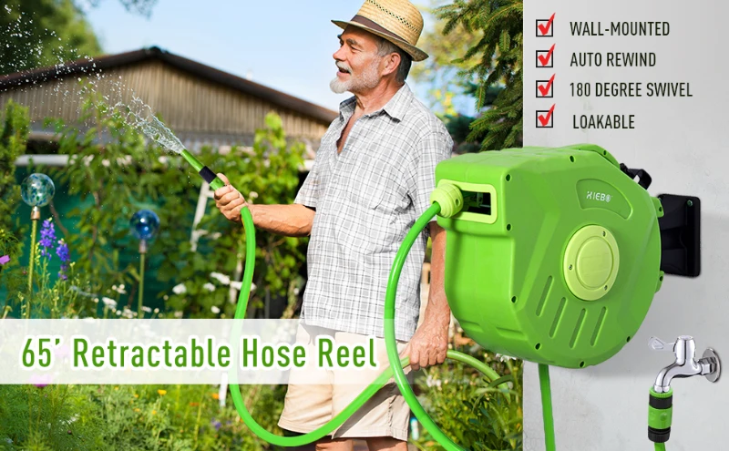 Outsunny Bęben do zwijania węża ogrodowego z szybkozłączką, 47,5 cm x 15,5 cm x 35,5 cm