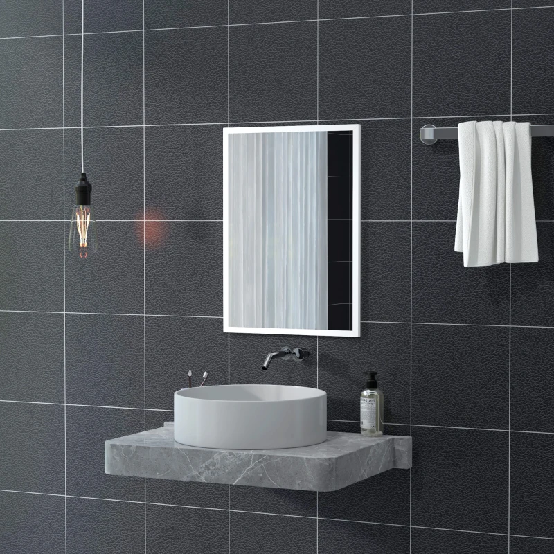 HOMCOM Espelho de Parede Decorativo 50x70 cm Espelho Retangular Espelho de Sala com 4 Ganchos Metálicos Estilo Moderno Branco