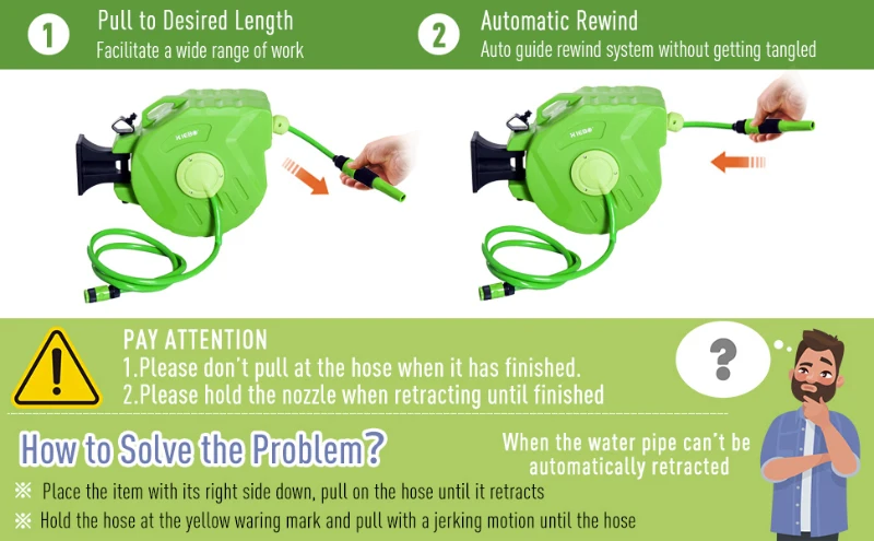 Outsunny Bęben do zwijania węża ogrodowego z szybkozłączką, 47,5 cm x 15,5 cm x 35,5 cm
