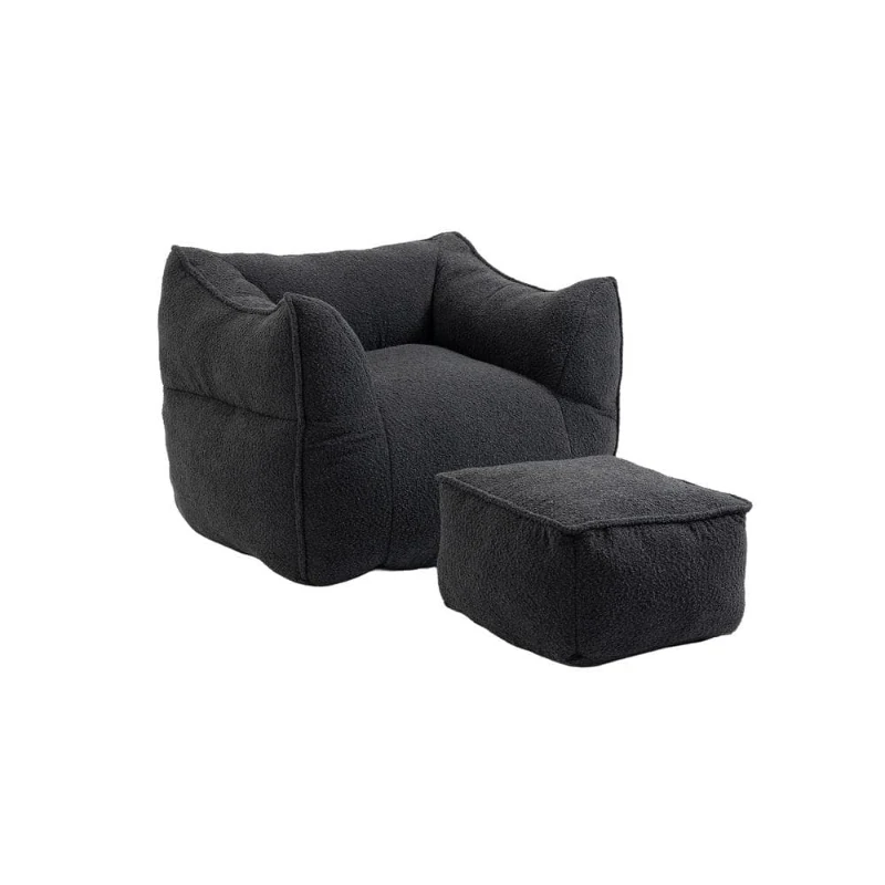 Confortevole Poltrona Sacco per Interni con Imbottitura in Memory Foam e Braccioli per Soggiorno e Camera da Letto, Nero