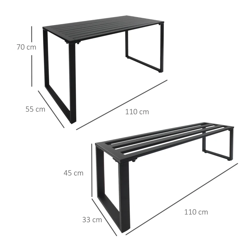 Zestaw piwny meble ogrodowe 3-część. 1 x stół 2 x ławki metal czarny 110 x 55 x 70 cm Outsunny