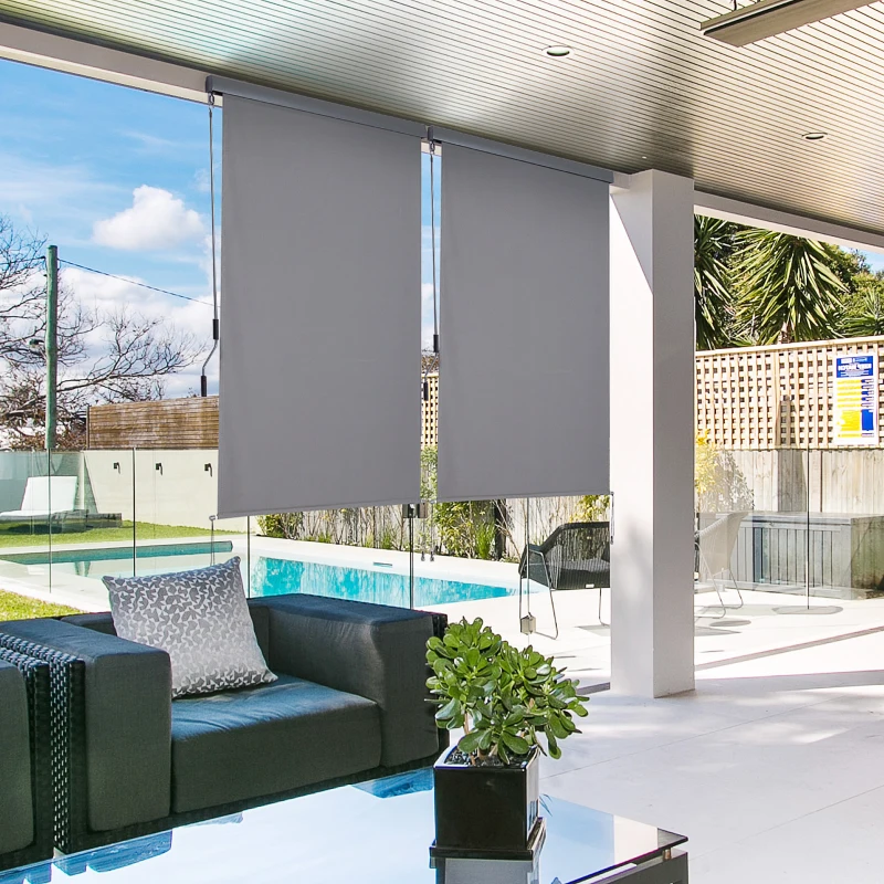 Outsunny Roleta z korbką ręczną Roleta okienna montaż ścienny/dachowy UV50+ aluminium szary 1,4 x 2 m