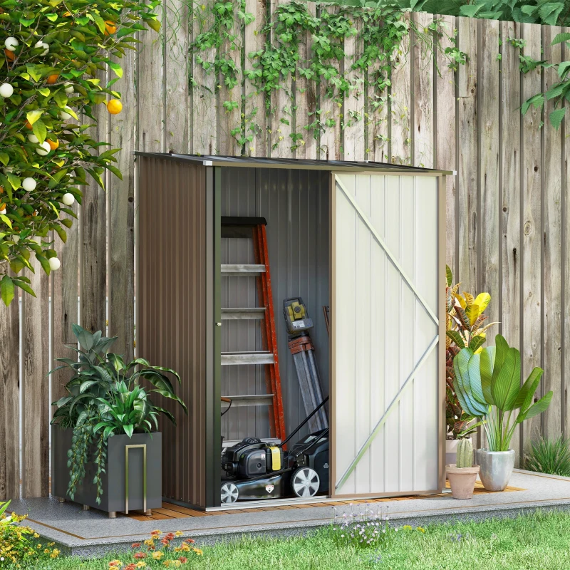 Outsunny Sopron de Gradina din Otel Suport Scule, Magazie pentru Scule cu Zavor, 161.5x94.5x196cm, Maro(m-2)