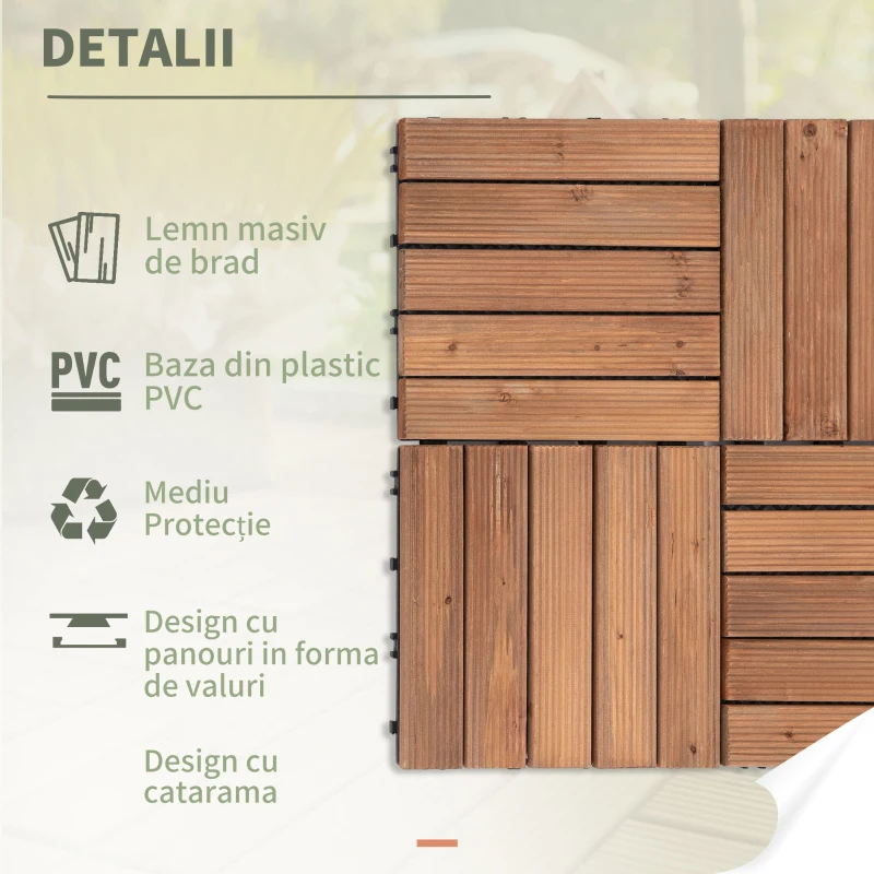 Outsunny Gresie Exterior Lemn – Set 27 Bucati Interblocabile